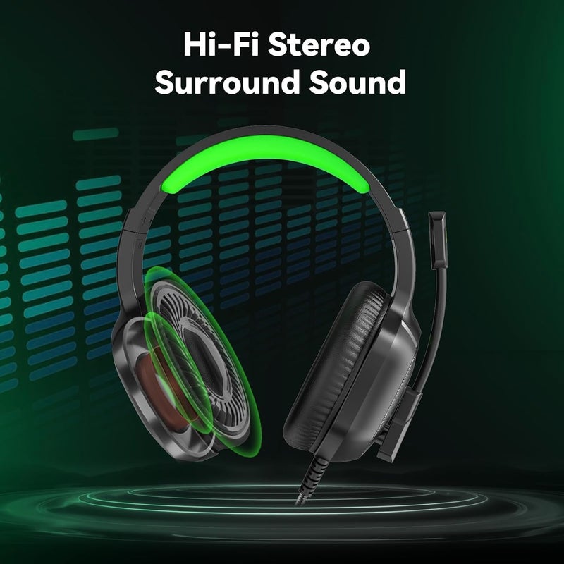 IMYB Gaming Headset with Microphone for Pc, Xbox One Series X/s, Ps4, Ps5, Switch, Stereo Wired Noise Cancelling Over-Ear Headphones with Mic, RGB, for Computer, Laptop, Mac, Nintendo, Gamer (Green) - Image 2
